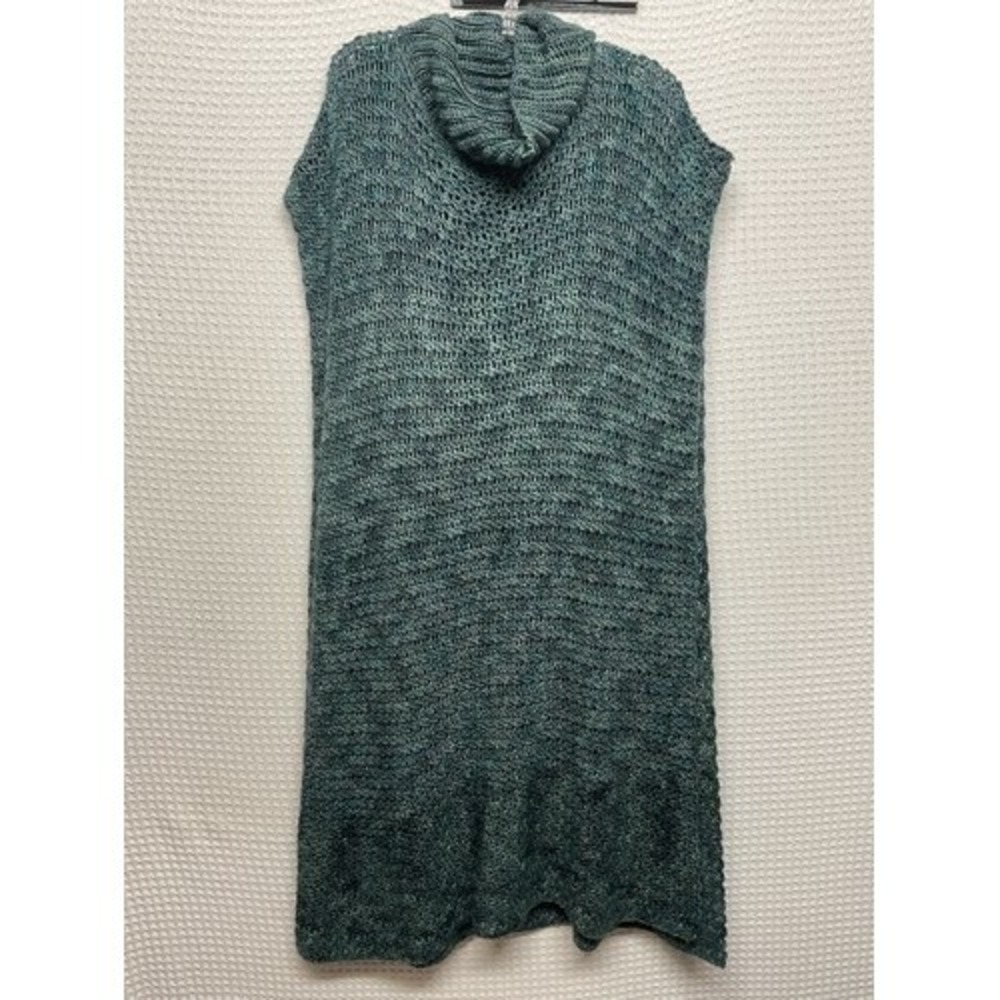 Green Boho Crochet Poncho Open Sides CowlNeck Layer Coverup Sweater Women OS